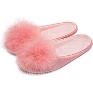 Women's Velvet Cream Pom Pom Memory Foam Knit Non Slip Sole Slippers Shoes